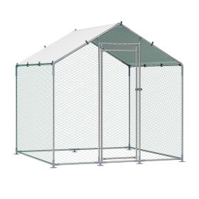 Metal Chicken Coop, 6.56x6.56x6.56ft Large Walk-in Chicken Runs with Cover, Spire Roof Hen House Enclosure with Security Lock
