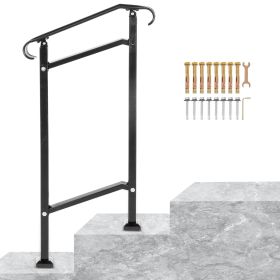 Outdoor Stair Railing, Fit 1 or 2 Steps Wrought Iron Handrail, Adjustable Front Porch Hand Railings