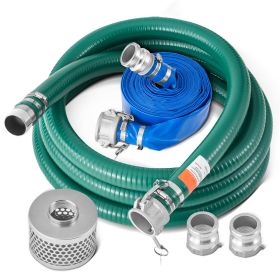 Suction Hose Kit for Water Pump, with 2 in x 65 ft Blue Backwash Hose, 20 ft Green Suction Hose, and Steel Round Hole Strainer, Camlocks, Clamps