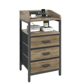 2 Pack Night Stand With Charging Station And Light Bedside End Table With 3 Fabric Drawers 2 USB Ports And Outlets For Bedroom (Option: Default)